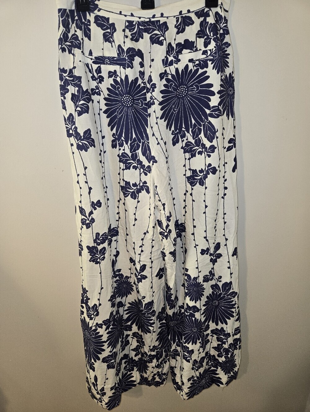 Free People Floral Wide Leg Palazzo Pants Navy Botanical Stripe Rayon Boho SZ 10 - Picture 6 of 10
